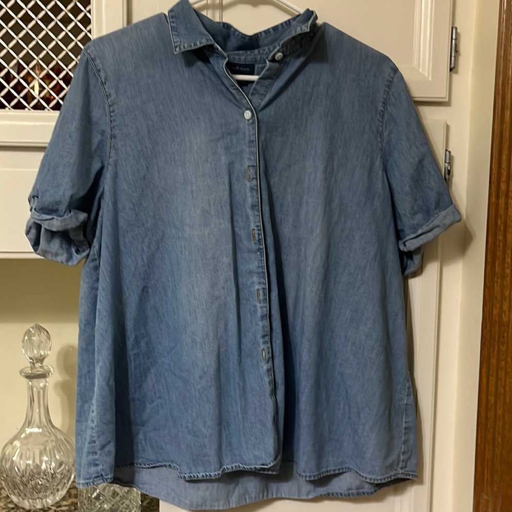 Short Sleeve Denim Button-Down